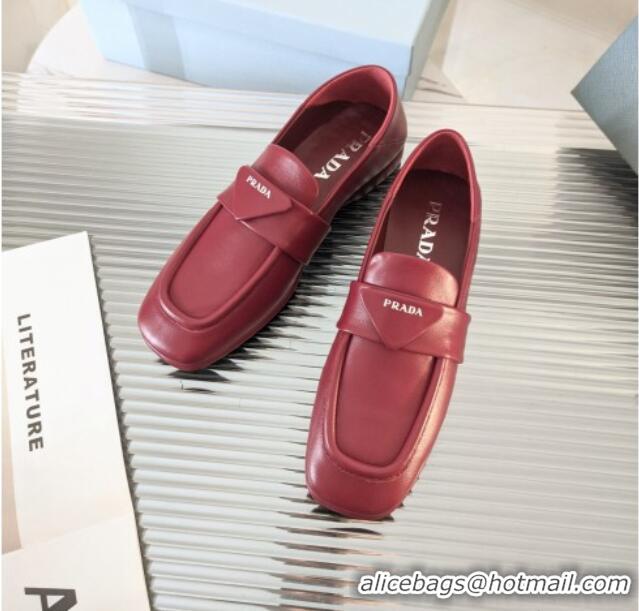 Good Product Prada Soft Lambskin Flat Loafers 011375 Burgundy