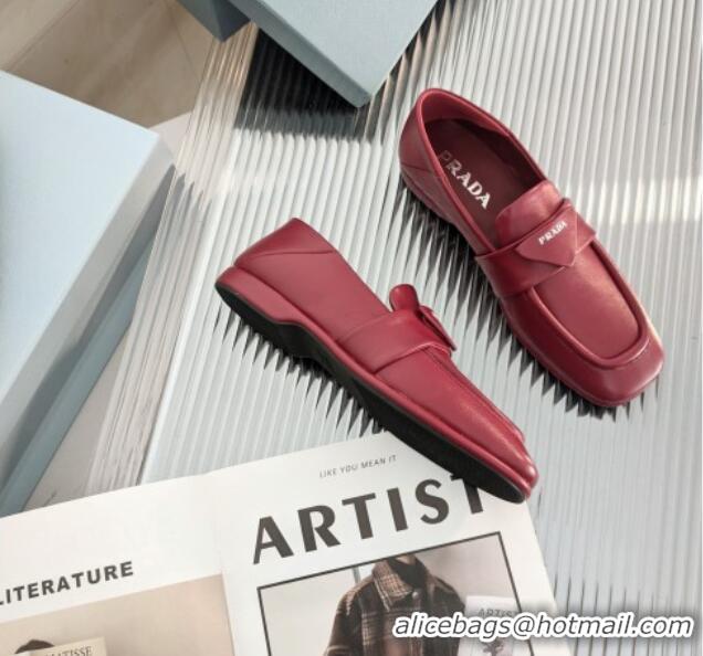 Good Product Prada Soft Lambskin Flat Loafers 011375 Burgundy