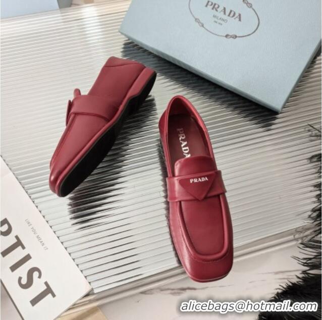 Good Product Prada Soft Lambskin Flat Loafers 011375 Burgundy