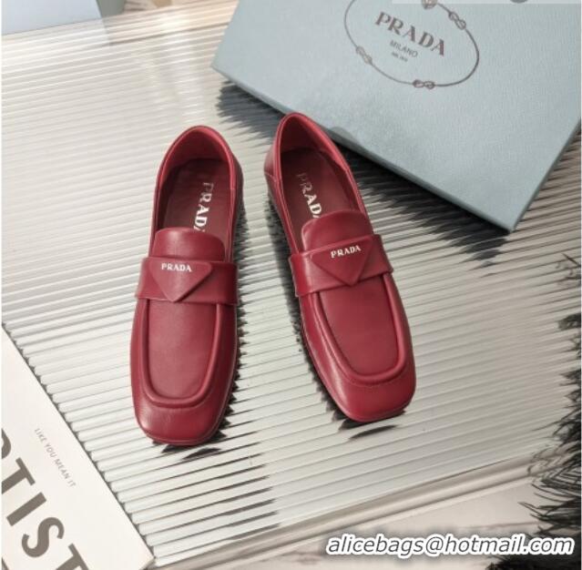 Good Product Prada Soft Lambskin Flat Loafers 011375 Burgundy