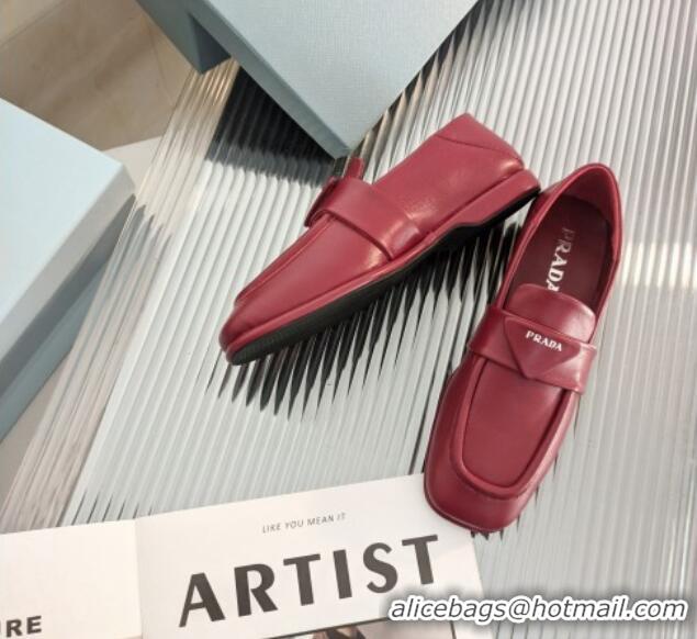 Good Product Prada Soft Lambskin Flat Loafers 011375 Burgundy