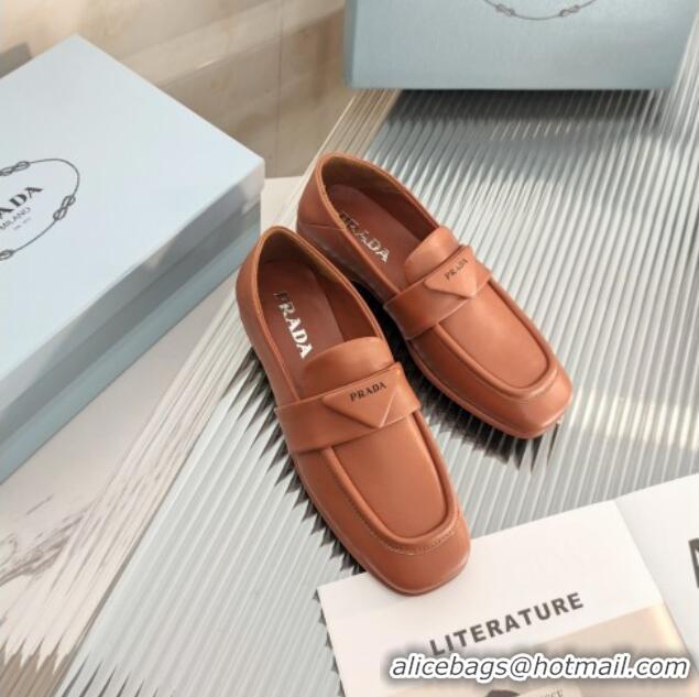 Good Quality Prada Soft Lambskin Flat Loafers 011375 Brown