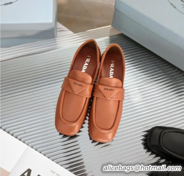 Good Quality Prada Soft Lambskin Flat Loafers 011375 Brown