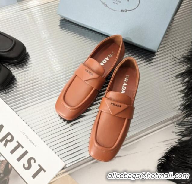 Good Quality Prada Soft Lambskin Flat Loafers 011375 Brown