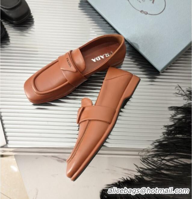 Good Quality Prada Soft Lambskin Flat Loafers 011375 Brown