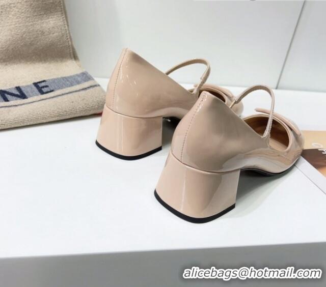 Discount Prada Patent Leather Mary Janes Pumps 5cm 011378 Beige