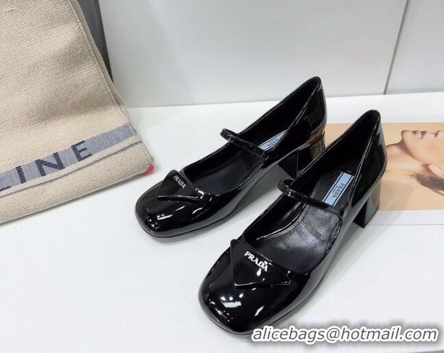 Top Quality Prada Patent Leather Mary Janes Pumps 5cm 011378 Black