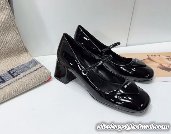 Top Quality Prada Patent Leather Mary Janes Pumps 5cm 011378 Black