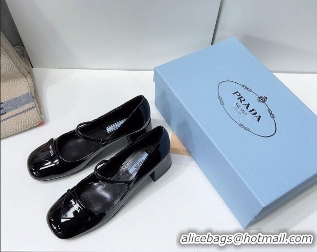 Top Quality Prada Patent Leather Mary Janes Pumps 5cm 011378 Black