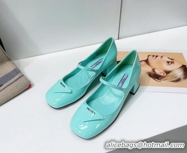 Trendy Design Prada Patent Leather Mary Janes Pumps 5cm 011378 Blue