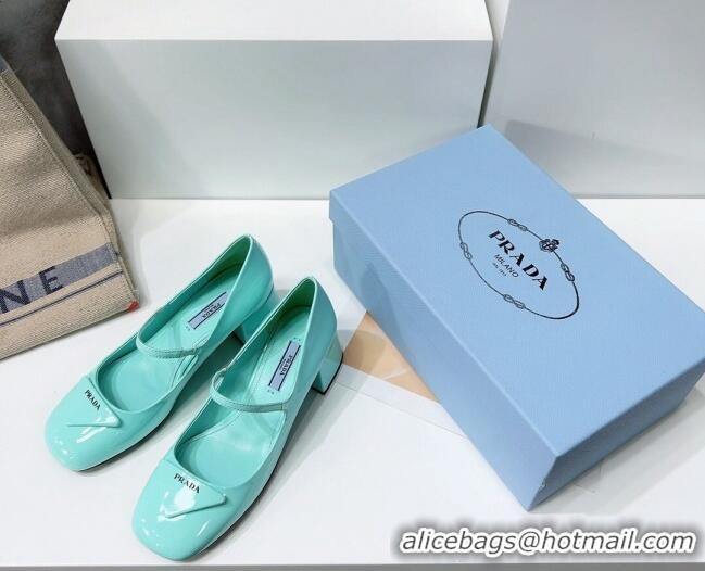 Trendy Design Prada Patent Leather Mary Janes Pumps 5cm 011378 Blue