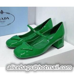 Low Cost Prada Patent Leather Mary Janes Pumps 5cm 011378 Green