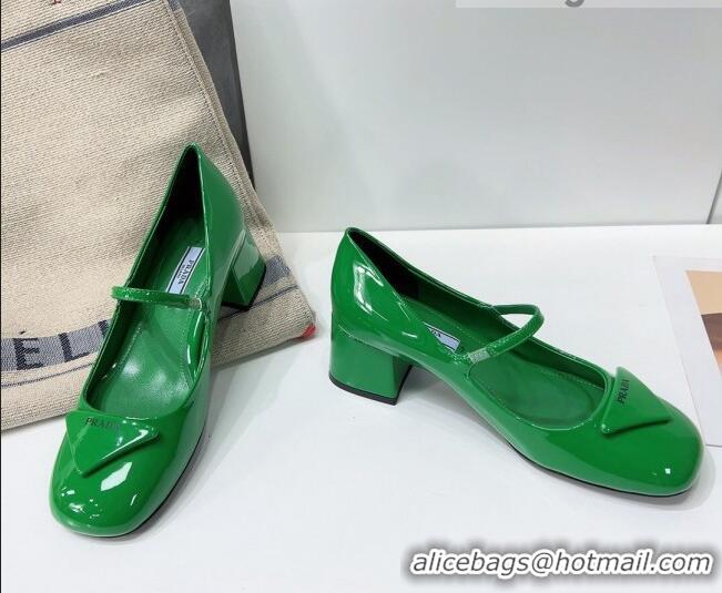 Low Cost Prada Patent Leather Mary Janes Pumps 5cm 011378 Green