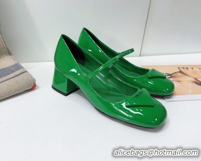 Low Cost Prada Patent Leather Mary Janes Pumps 5cm 011378 Green