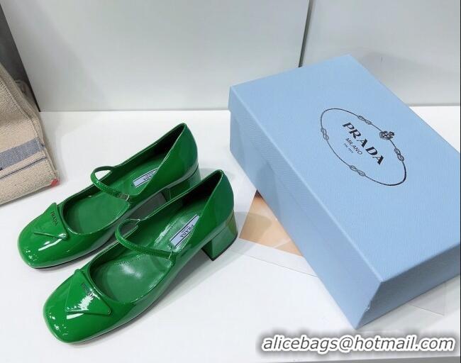 Low Cost Prada Patent Leather Mary Janes Pumps 5cm 011378 Green