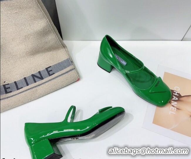 Low Cost Prada Patent Leather Mary Janes Pumps 5cm 011378 Green