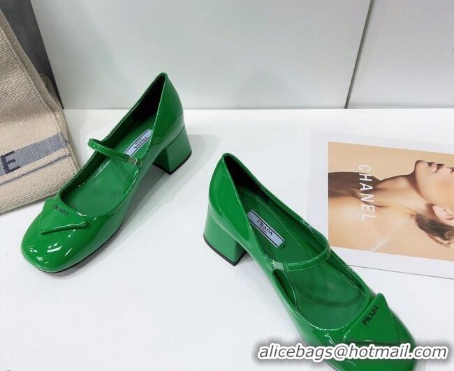 Low Cost Prada Patent Leather Mary Janes Pumps 5cm 011378 Green