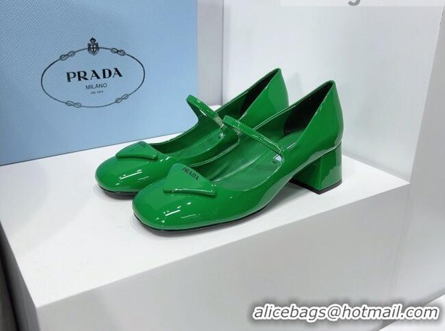 Low Cost Prada Patent Leather Mary Janes Pumps 5cm 011378 Green