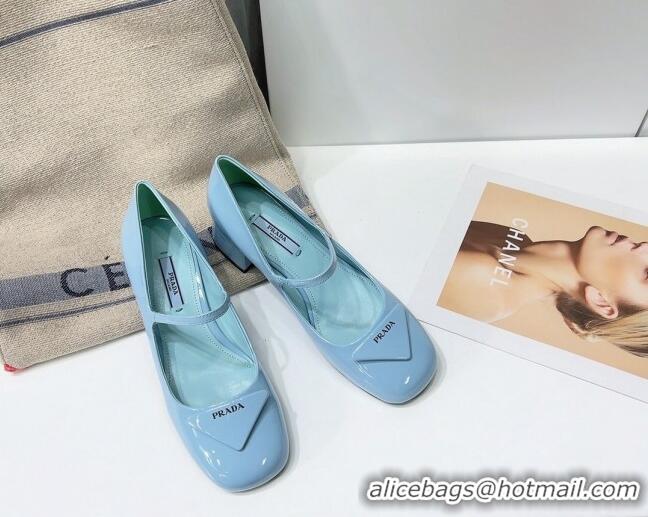 Top Grade Prada Patent Leather Mary Janes Pumps 5cm 011378 Blue