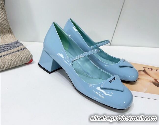 Top Grade Prada Patent Leather Mary Janes Pumps 5cm 011378 Blue