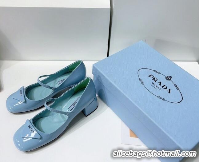 Top Grade Prada Patent Leather Mary Janes Pumps 5cm 011378 Blue