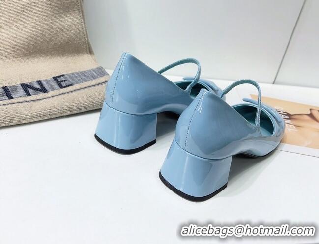 Top Grade Prada Patent Leather Mary Janes Pumps 5cm 011378 Blue