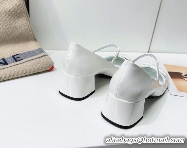 Luxury Cheap Prada Patent Leather Mary Janes Pumps 5cm 011378 White