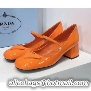 Luxury Prada Patent Leather Mary Janes Pumps 5cm 011378 Orange