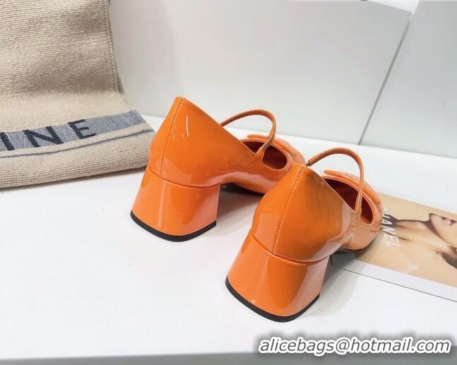 Luxury Prada Patent Leather Mary Janes Pumps 5cm 011378 Orange