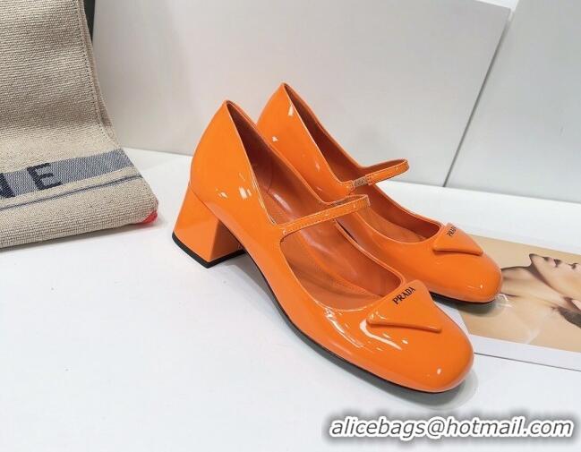 Luxury Prada Patent Leather Mary Janes Pumps 5cm 011378 Orange