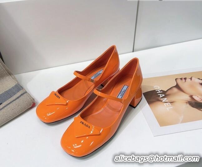 Luxury Prada Patent Leather Mary Janes Pumps 5cm 011378 Orange