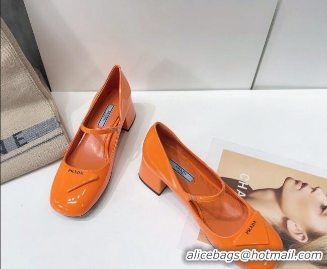 Luxury Prada Patent Leather Mary Janes Pumps 5cm 011378 Orange