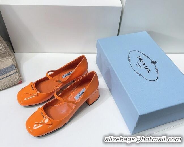 Luxury Prada Patent Leather Mary Janes Pumps 5cm 011378 Orange