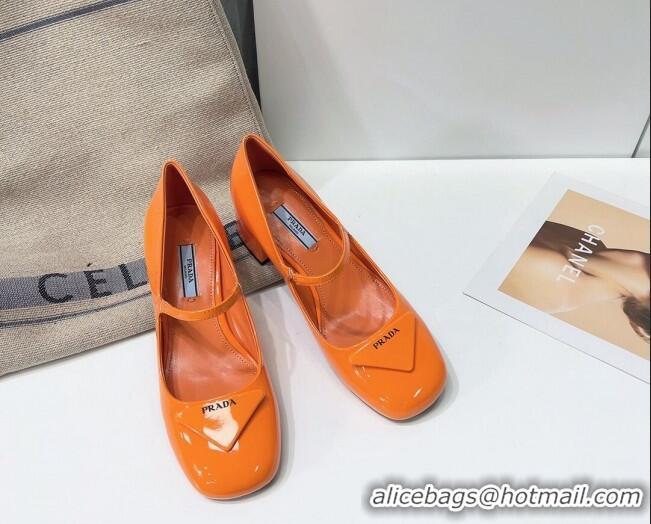 Luxury Prada Patent Leather Mary Janes Pumps 5cm 011378 Orange