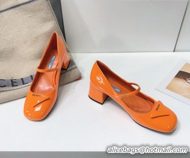 Luxury Prada Patent Leather Mary Janes Pumps 5cm 011378 Orange