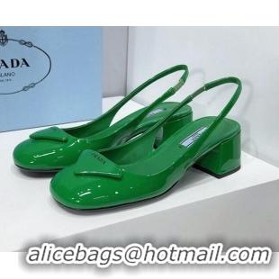 Good Product Prada Patent Leather Sling-back Pumps 011386 Green