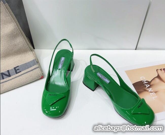 Good Product Prada Patent Leather Sling-back Pumps 011386 Green