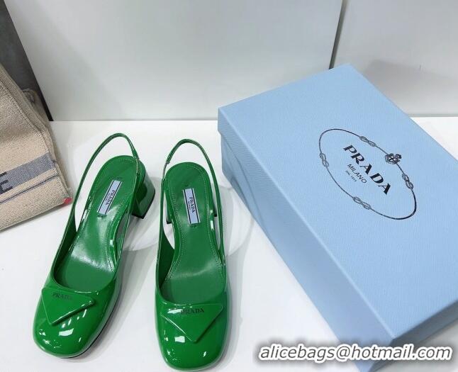 Good Product Prada Patent Leather Sling-back Pumps 011386 Green