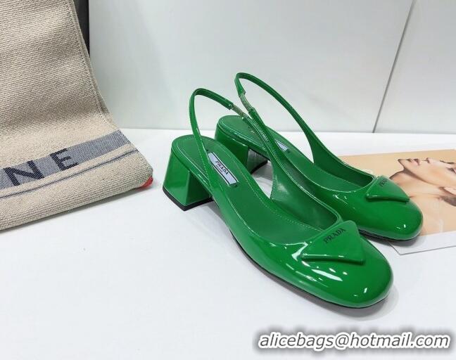 Good Product Prada Patent Leather Sling-back Pumps 011386 Green