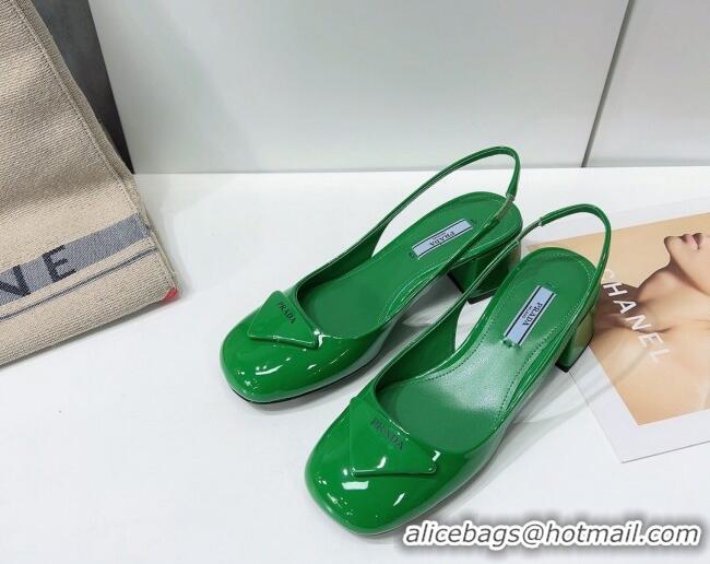 Good Product Prada Patent Leather Sling-back Pumps 011386 Green