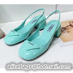 Popular Style Prada Patent Leather Sling-back Pumps 011386 Blue