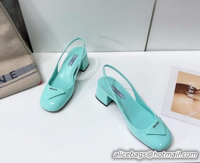 Popular Style Prada Patent Leather Sling-back Pumps 011386 Blue