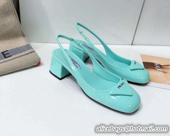 Popular Style Prada Patent Leather Sling-back Pumps 011386 Blue