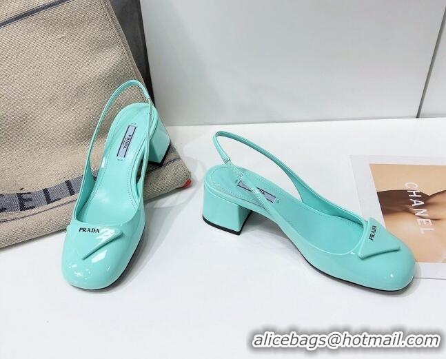 Popular Style Prada Patent Leather Sling-back Pumps 011386 Blue