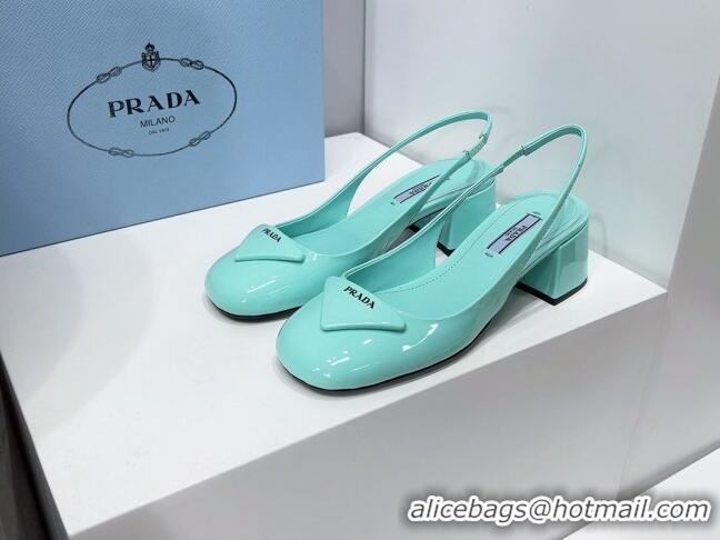 Popular Style Prada Patent Leather Sling-back Pumps 011386 Blue