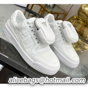 Unique Style Prada x Adidas Silky Calfskin Sneakers with Pouch 011388 White