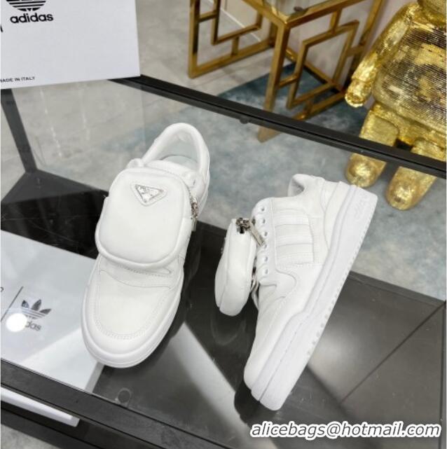 Unique Style Prada x Adidas Silky Calfskin Sneakers with Pouch 011388 White