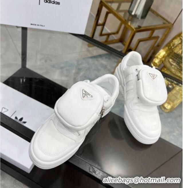 Unique Style Prada x Adidas Silky Calfskin Sneakers with Pouch 011388 White