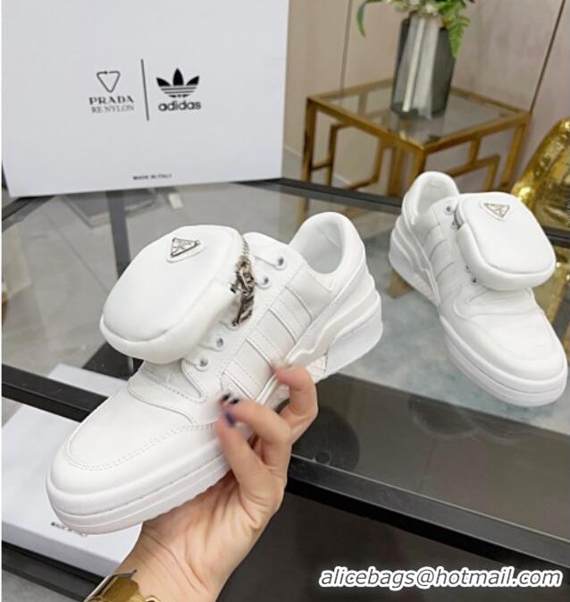 Unique Style Prada x Adidas Silky Calfskin Sneakers with Pouch 011388 White