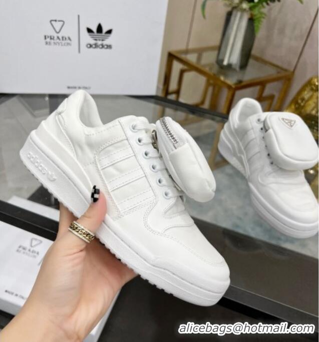 Unique Style Prada x Adidas Silky Calfskin Sneakers with Pouch 011388 White